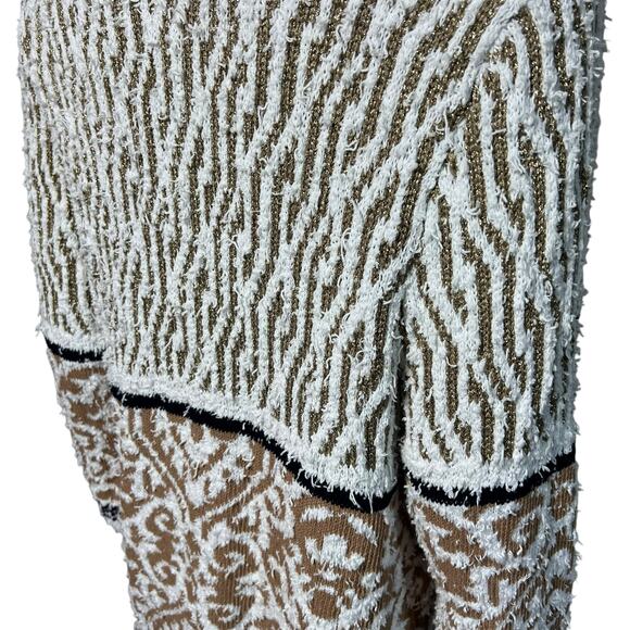 Chico's Luxury Textured Cardigan White Gold Bronze Open Front Size 2 Bouclé Knit - Picture 5 of 10